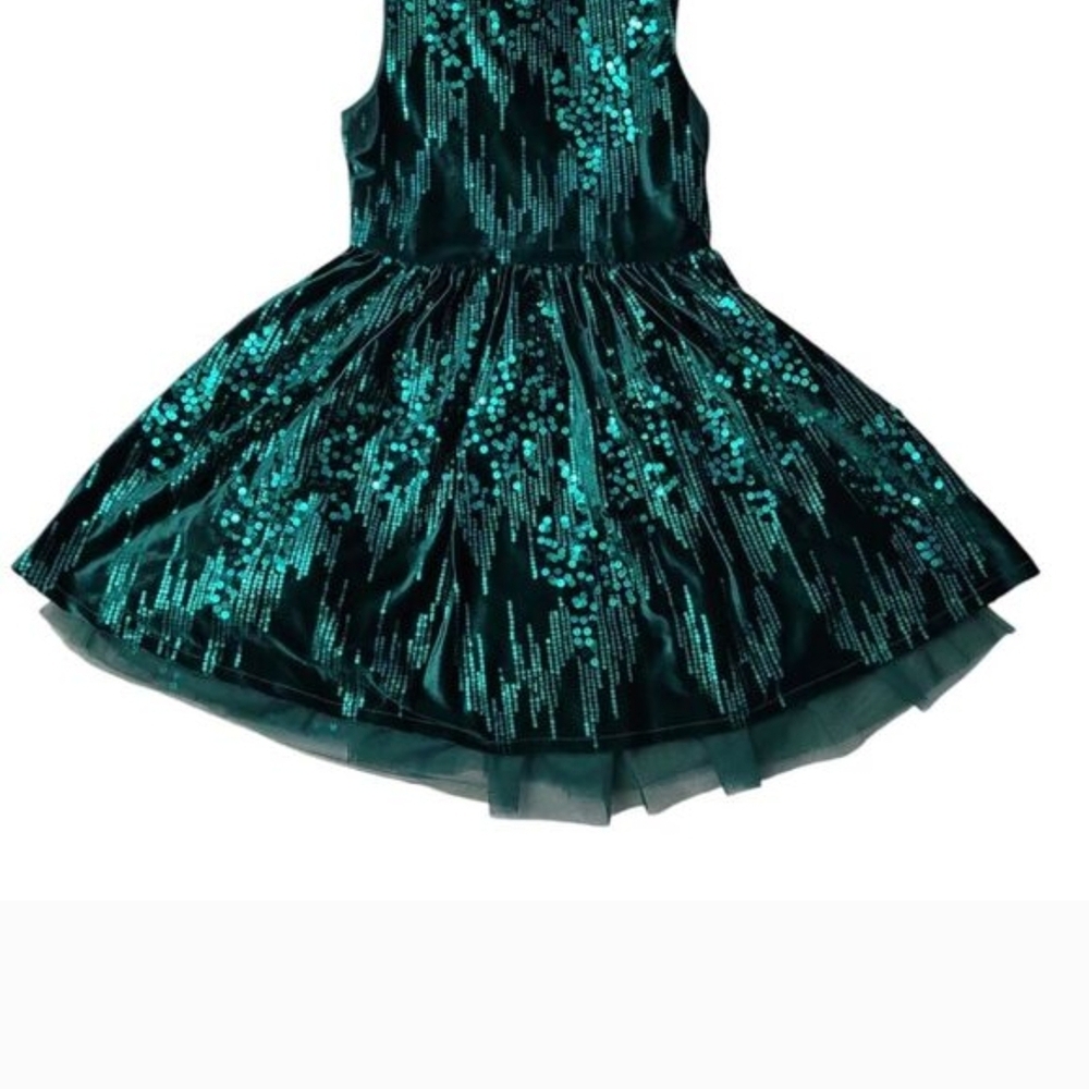Rare Editions Teal Sequin Velvet Fit-and-Flare Dress